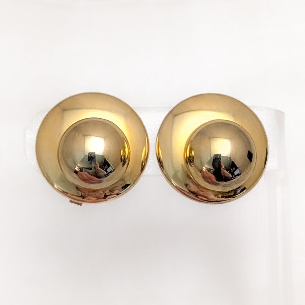 Vintage Clip On Earrings HOBE Gold Tone Double Dome Modernist Signed